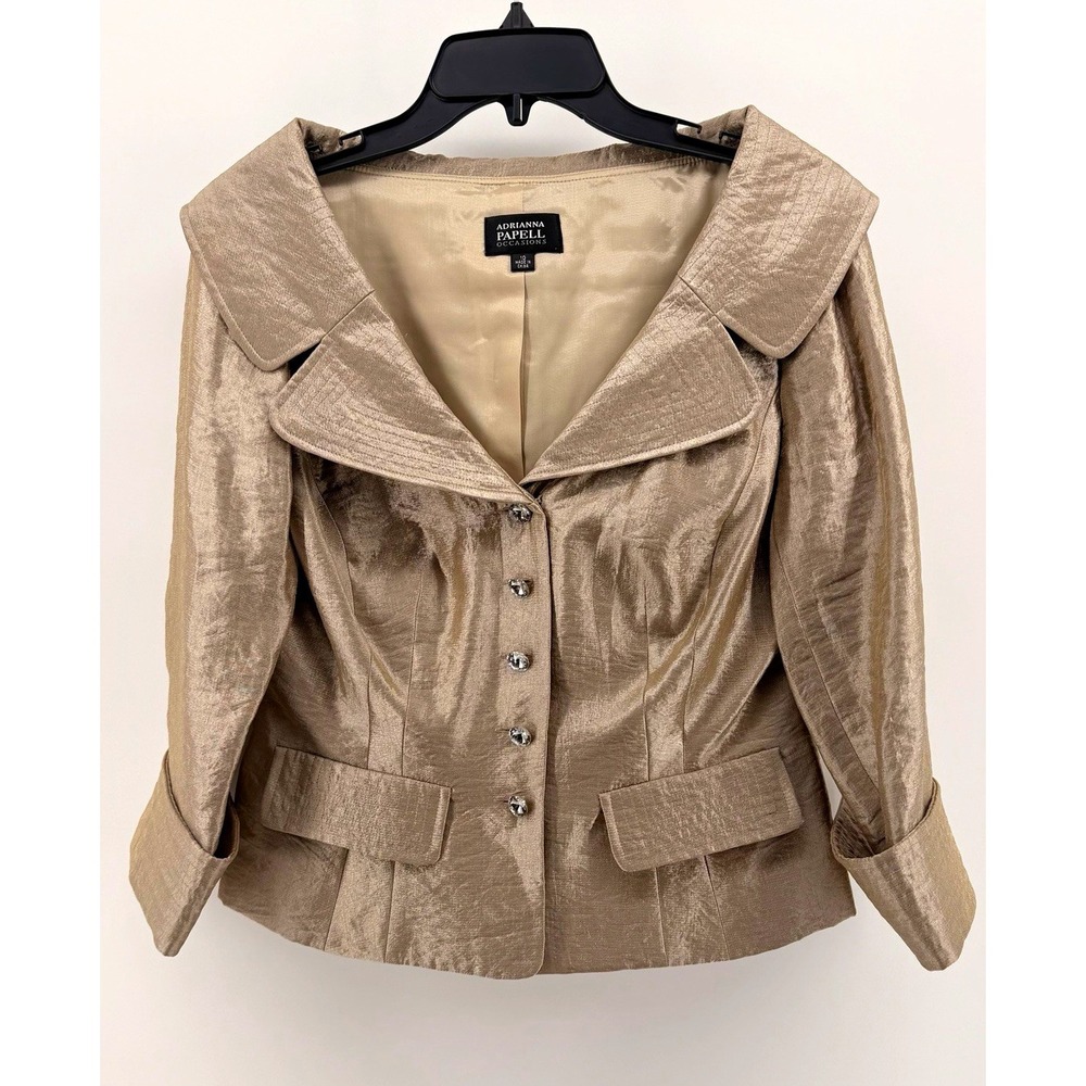 Adrianna Papell 2pc Skirt Suit Sz 10 Beige 5-Button 3/4 Sleeve Formal